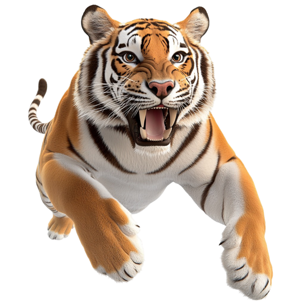 Fierce Bengal Tiger in Action with Powerful Roaring Expression png