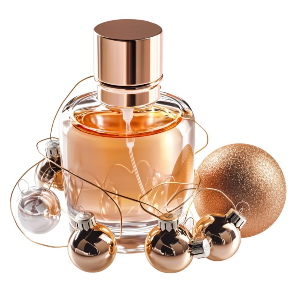 Luxury Perfume Bottle with Golden Ornaments and Elegant png