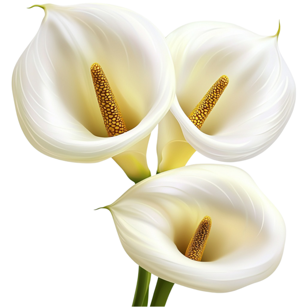 Elegant White Calla Lily Flowers with Green Stems png