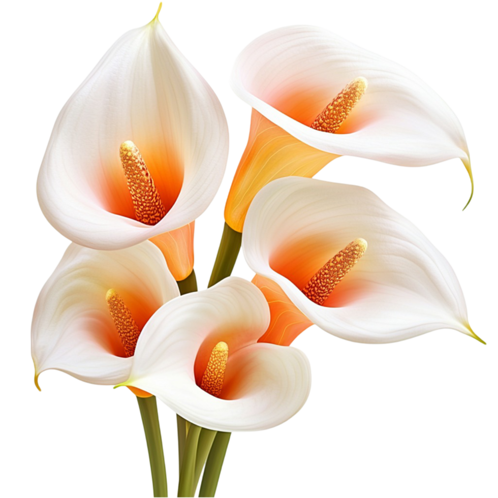 White Calla Lily Flowers with Orange Center on png