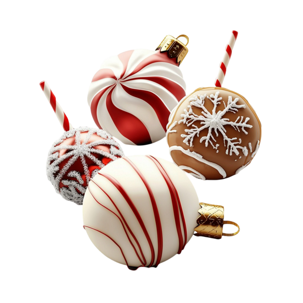 Chocolate Cake Pops with Red and White Christmas Balls on png