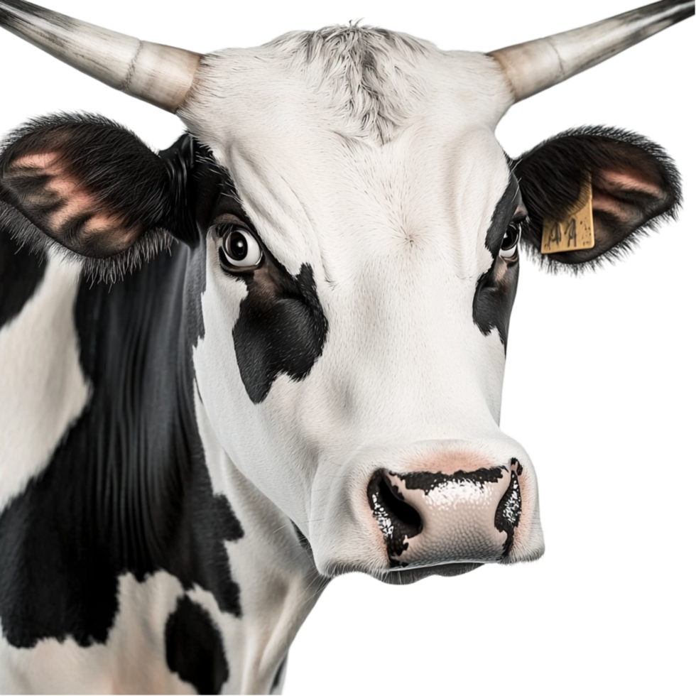 Dairy Cow with Horns Face Close Up on png