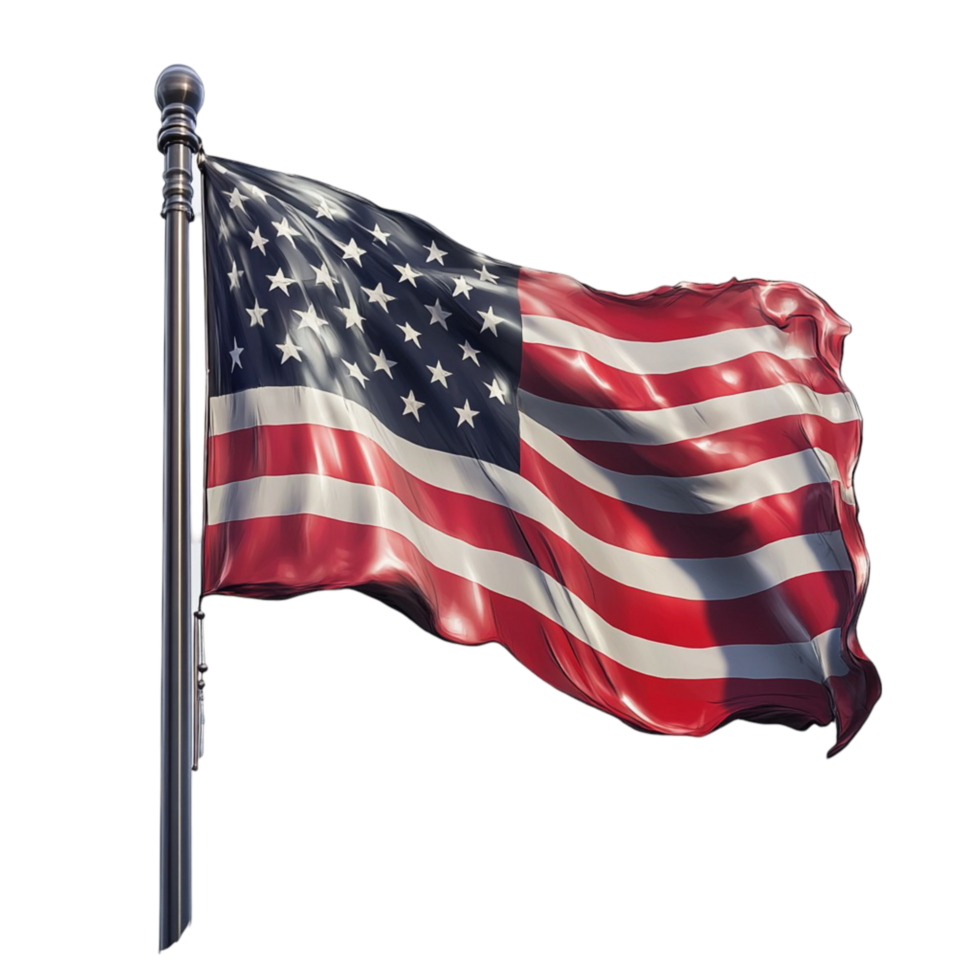 American Flag Waving on Pole png