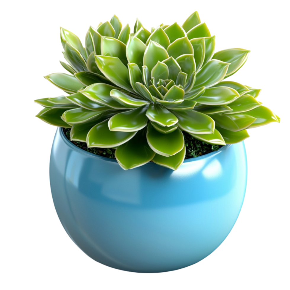Green Succulent Plant in Blue Ceramic Pot png
