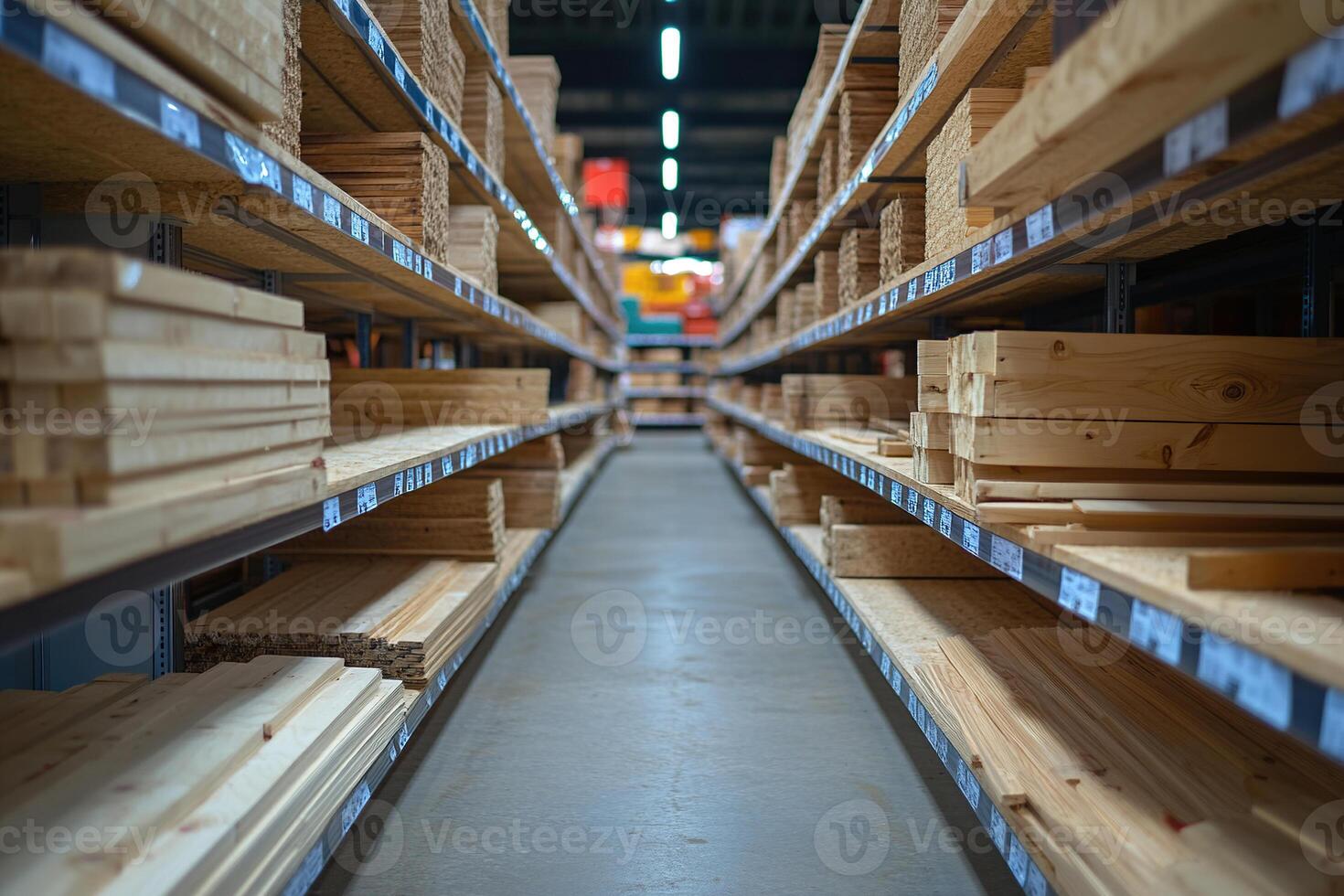 Wooden boards of various lengths and thicknesses on store shelves. photo