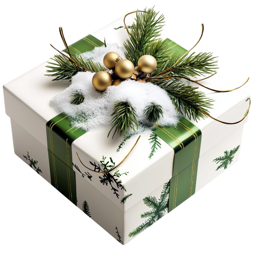 Colorful pheasant bird with green pine branches on a Christmas gift box png