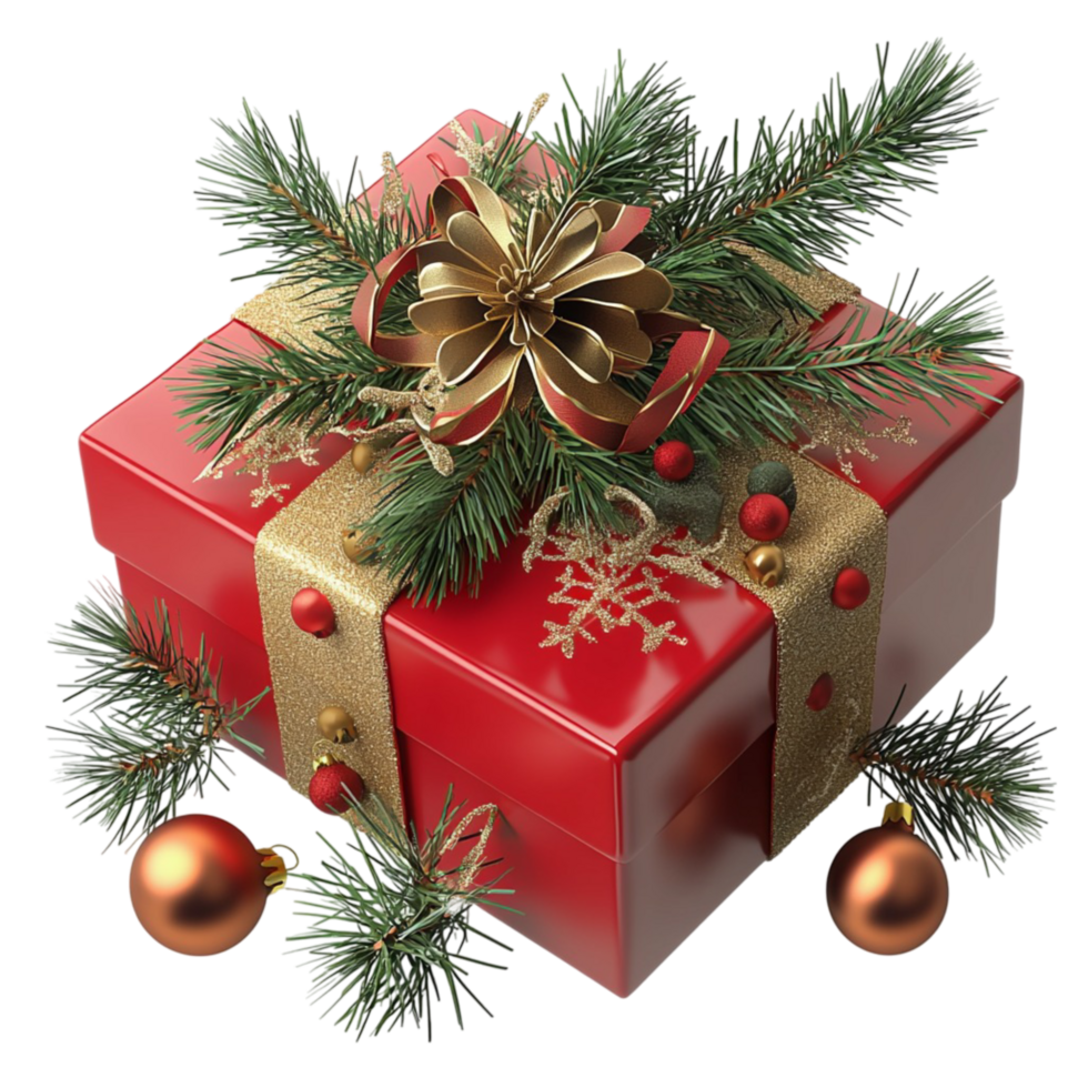 Christmas tree with ornaments and red gift boxes png