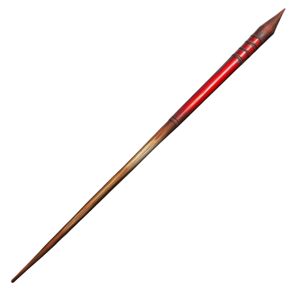 Wooden paintbrush with red bristles and long handle png