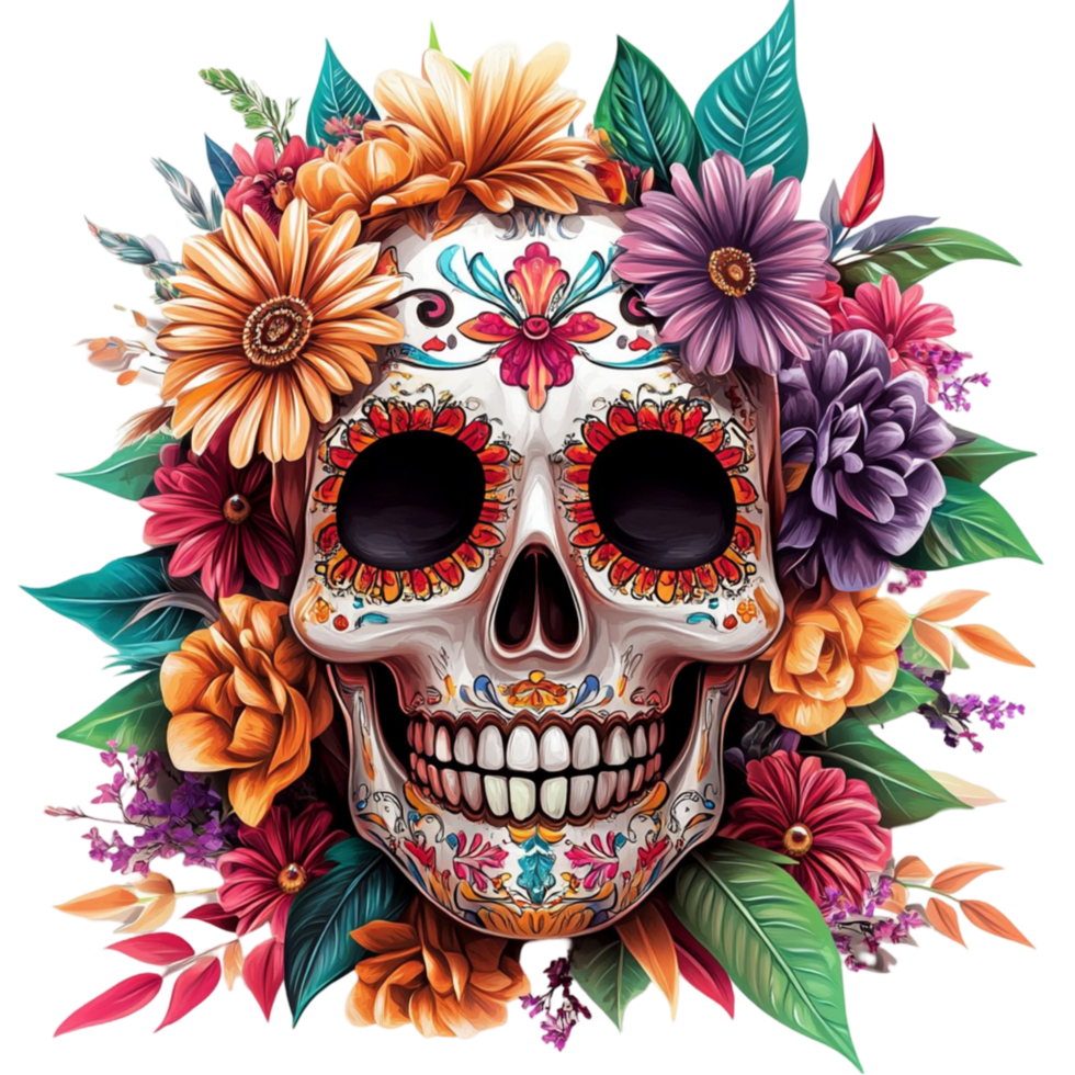Sugar skull A skull with a flower png