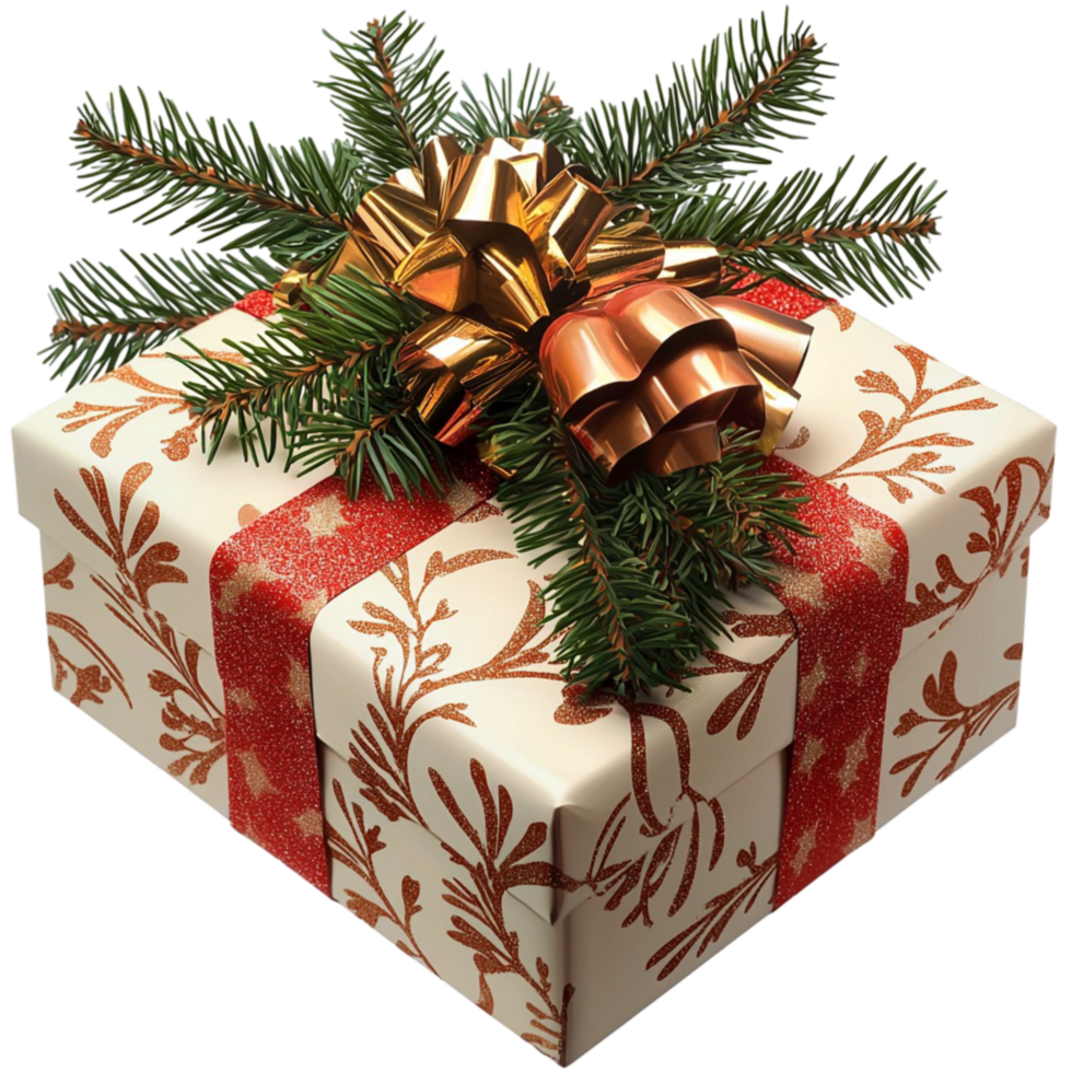 Gift Box With Pine And Bow png