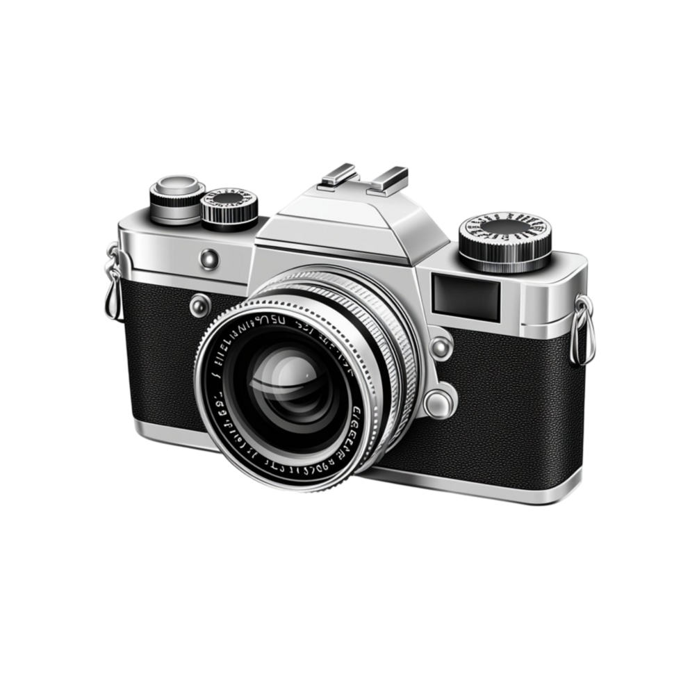 Retro black and silver camera png