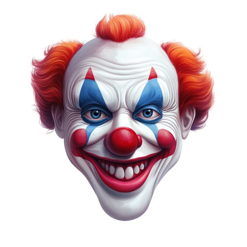 Scary Evil Clown Face with Red Hair and Creepy Smile Horror Halloween Concept png
