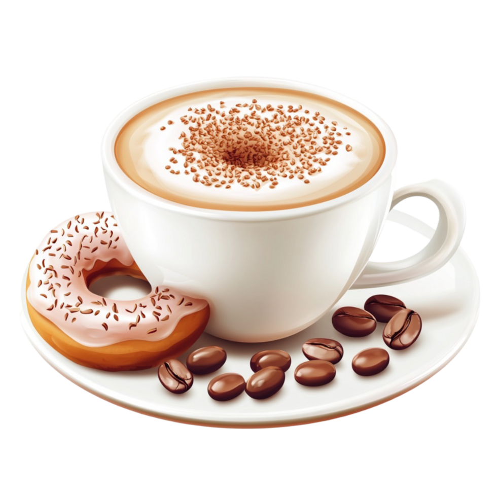 Elegant White Coffee Cup with Cinnamon and Roasted Coffee Beans png