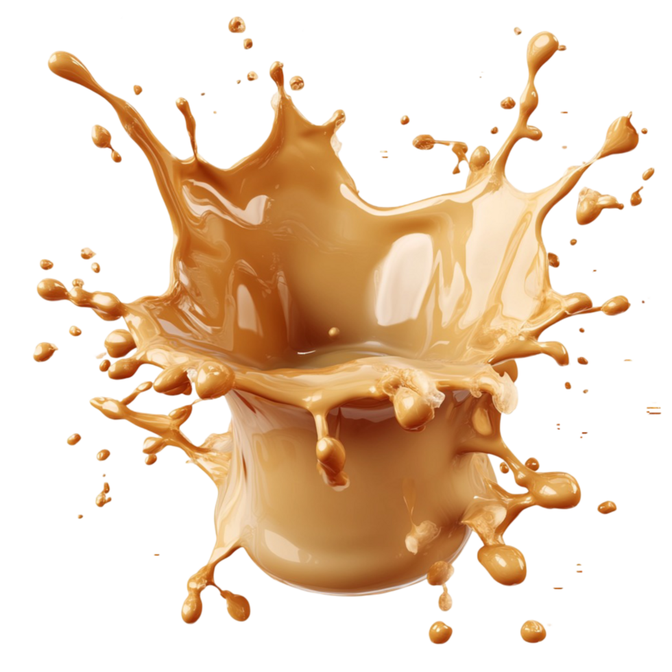 Splashing Caramel Coffee Explosion with Realistic Liquid Motion png
