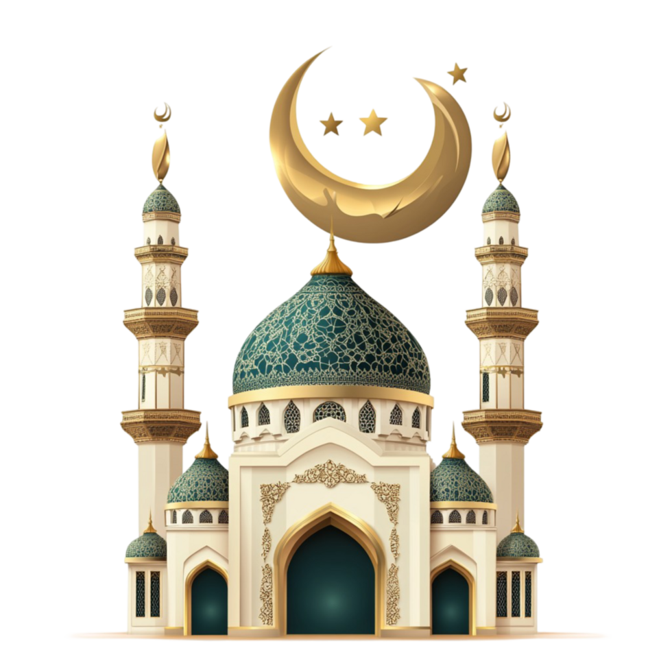 Beautiful Islamic Mosque with Crescent Moon and Ornate Architecture png