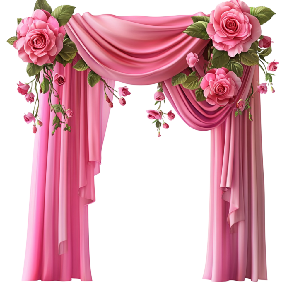 Elegant Pink Drapes with Floral Decoration for Wedding or Event png