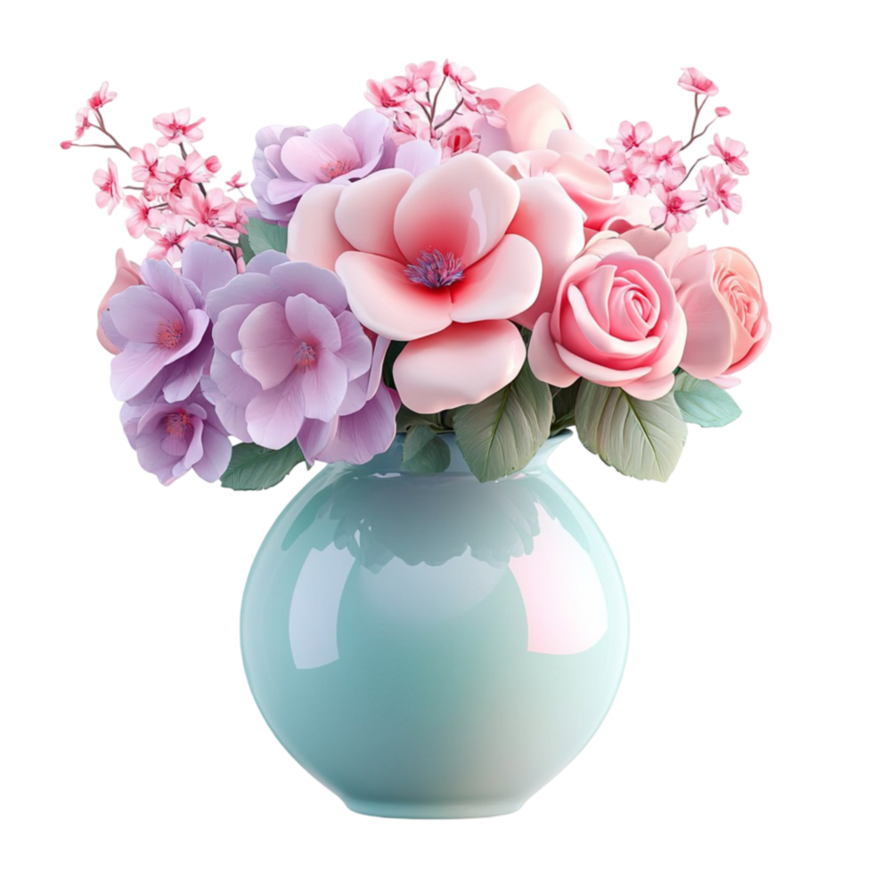 Elegant Bouquet of Pink and White Roses in a Light Blue Vase on png
