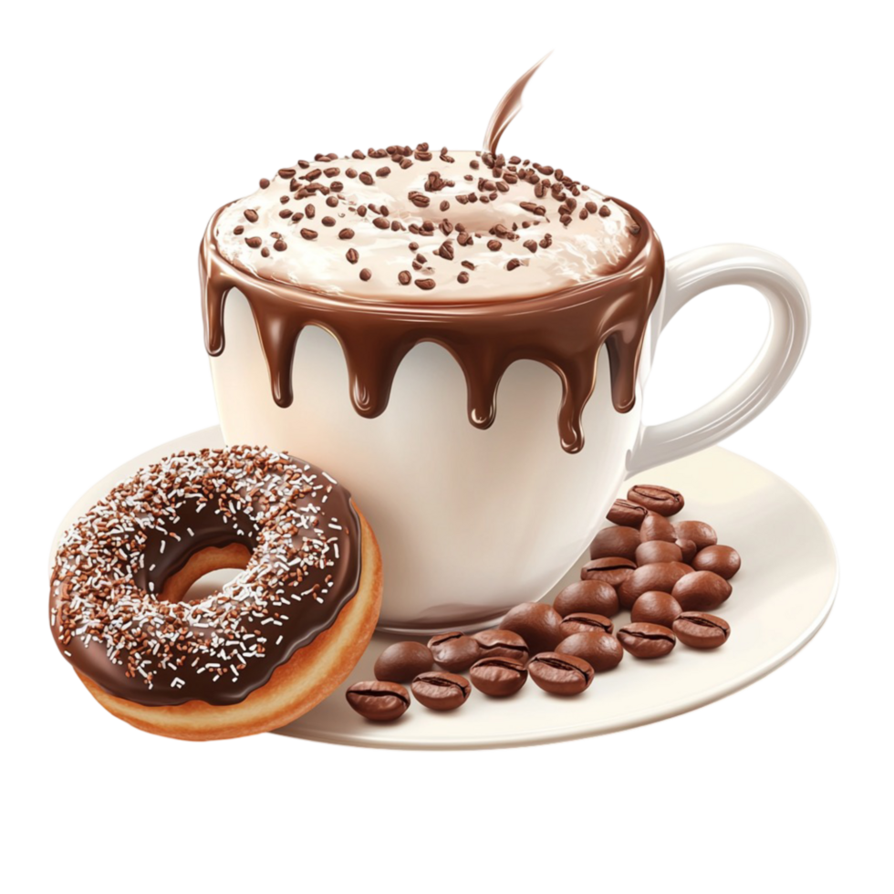 A cup of coffee with milk and nuts on it png