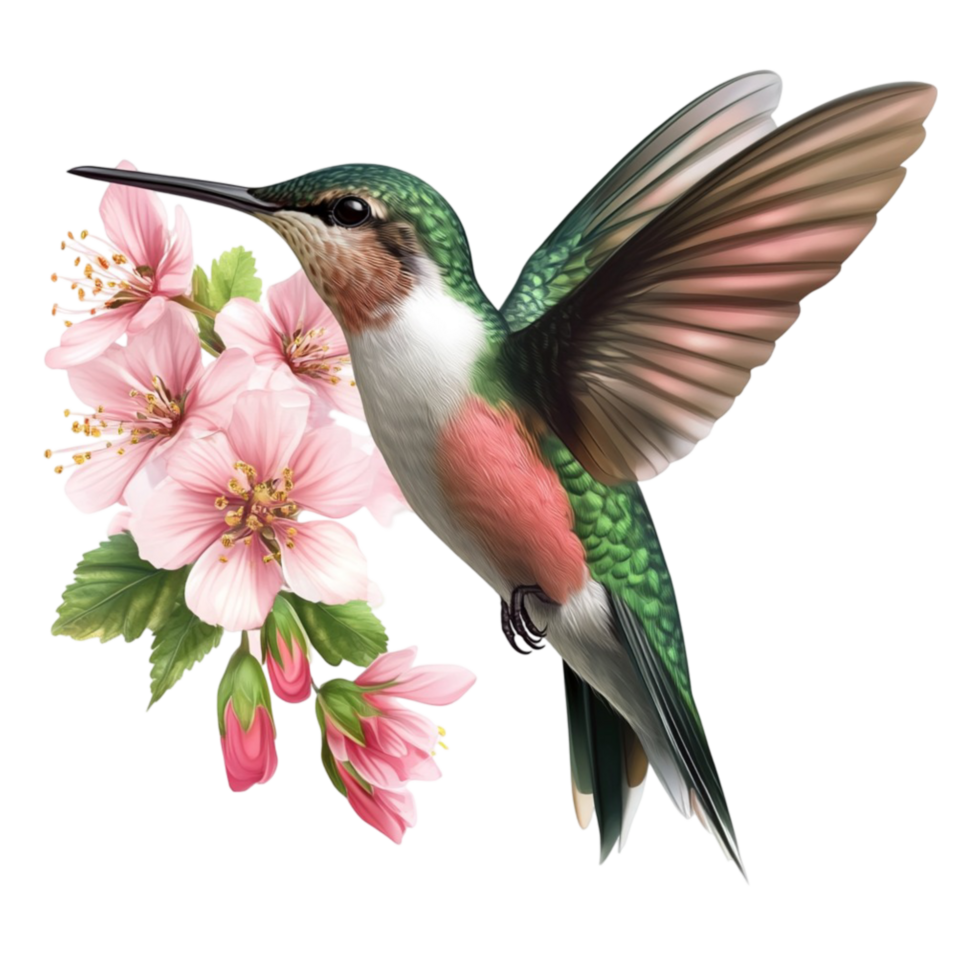 Beautiful Hummingbird Flying Near Pink Flowers Nature Wildlife png