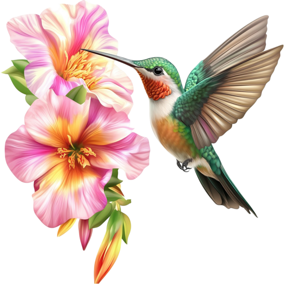 Hummingbird with Pink Flowers Beautiful Nature and Wildlife png