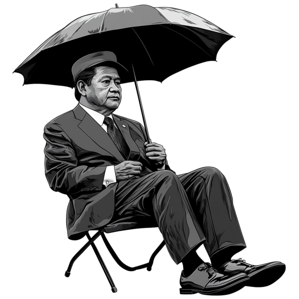 Classic Businessman Sitting with an Umbrella Vintage Gentleman png