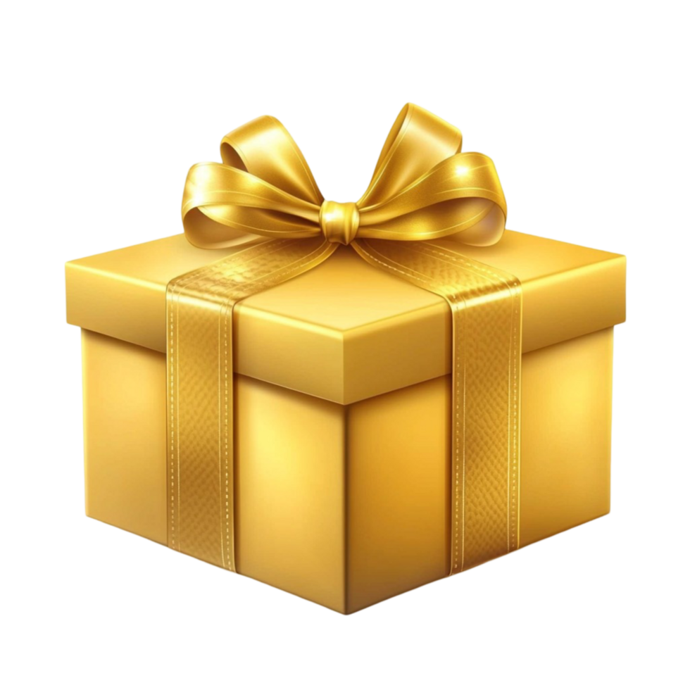 Luxury Golden Gift Box with Shiny Ribbon Elegant Present png