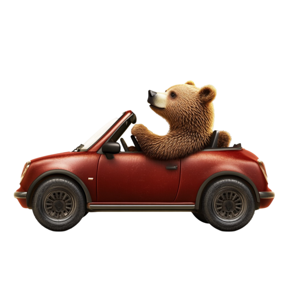 Cute Teddy Bear Driving a Red Toy Car Adorable Children png