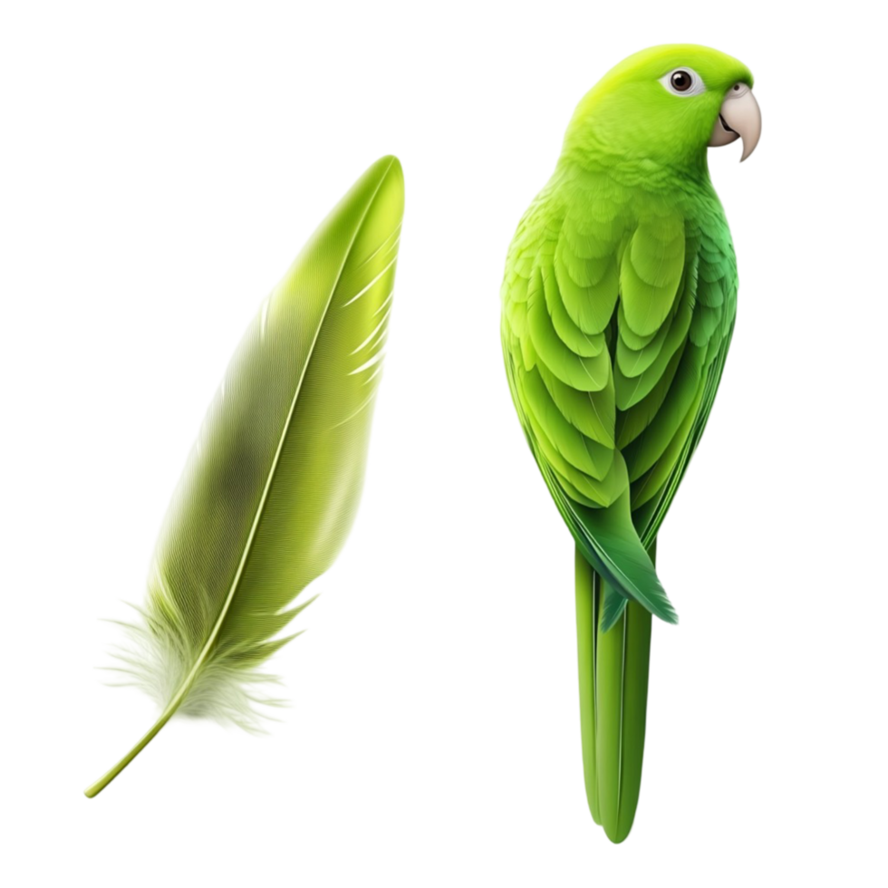 Vibrant Green Parrot with Feather Beautiful Tropical Bird png