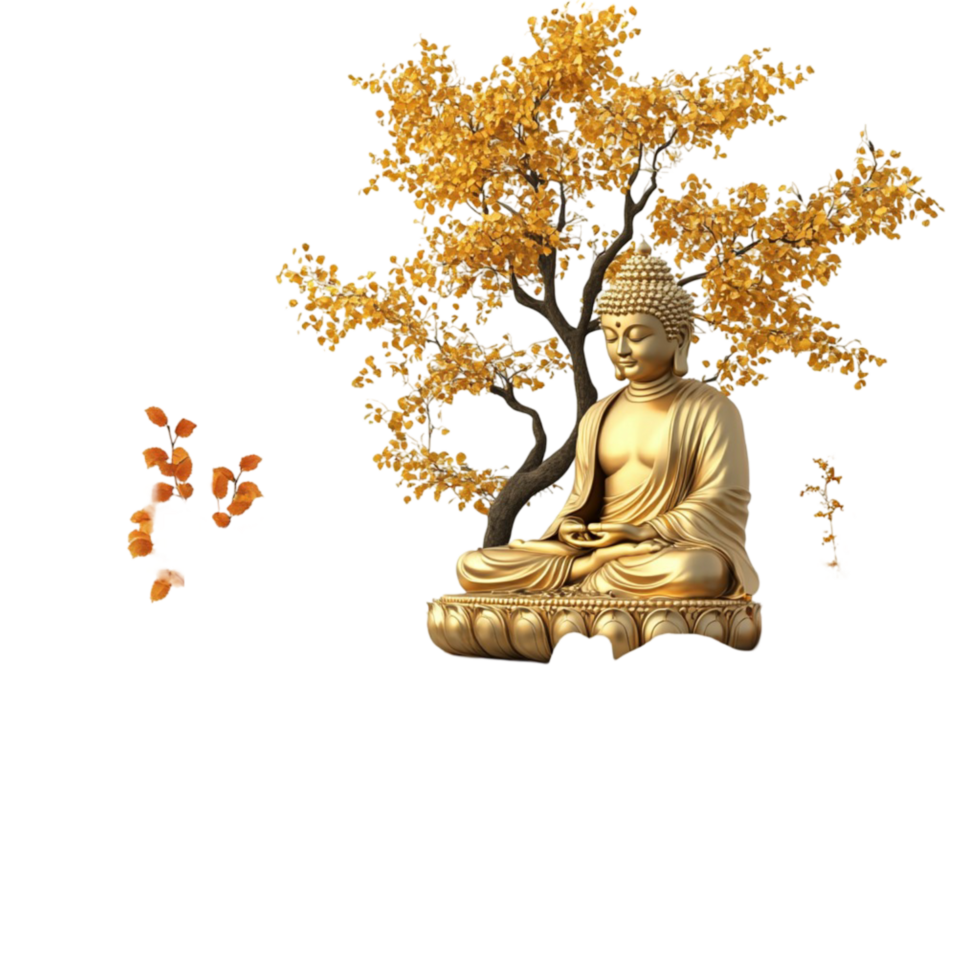Golden Buddha Statue under Yellow Autumn Tree png