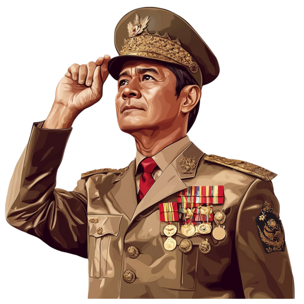 Military Officer in Uniform Saluting with Serious Expression png