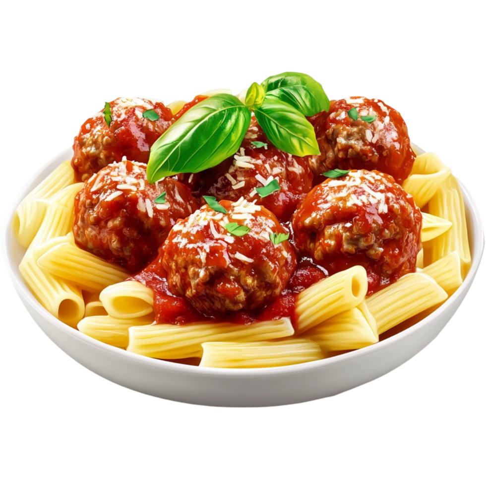 Plate of Spaghetti with Meatballs and Basil png