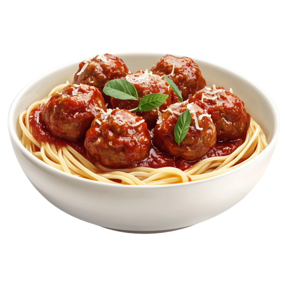 Bowl of Spaghetti with Meatballs and Tomato Sauce png