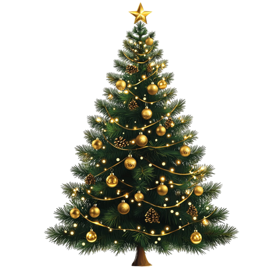 A Beautiful Christmas Tree with Golden Ornaments png