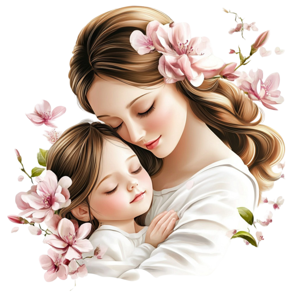 Mother and Baby with White Lilies Floral png