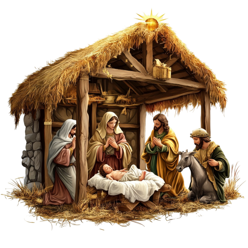 Christmas Nativity Stable with Holy Family and Animals png