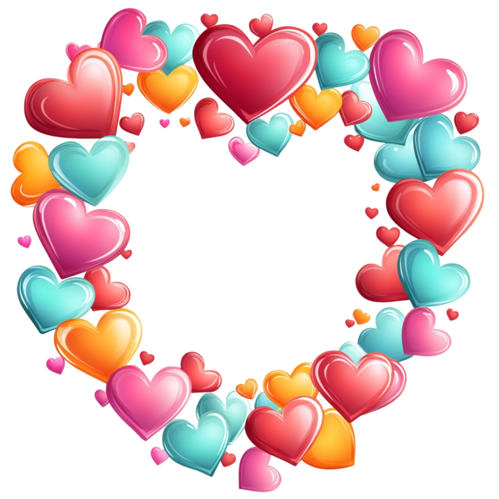 Heart Shape Frame Made of Colorful Floating 3D Hearts png