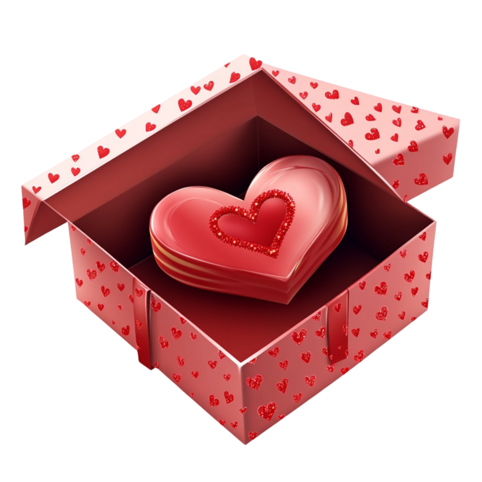 Red Heart Gift Box with Polka Dots and Ribbon png
