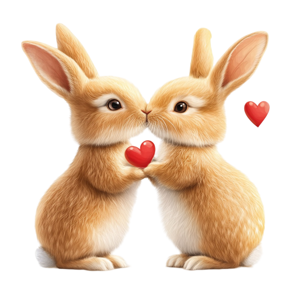 Two rabbits holding red he on romantic animal couple png