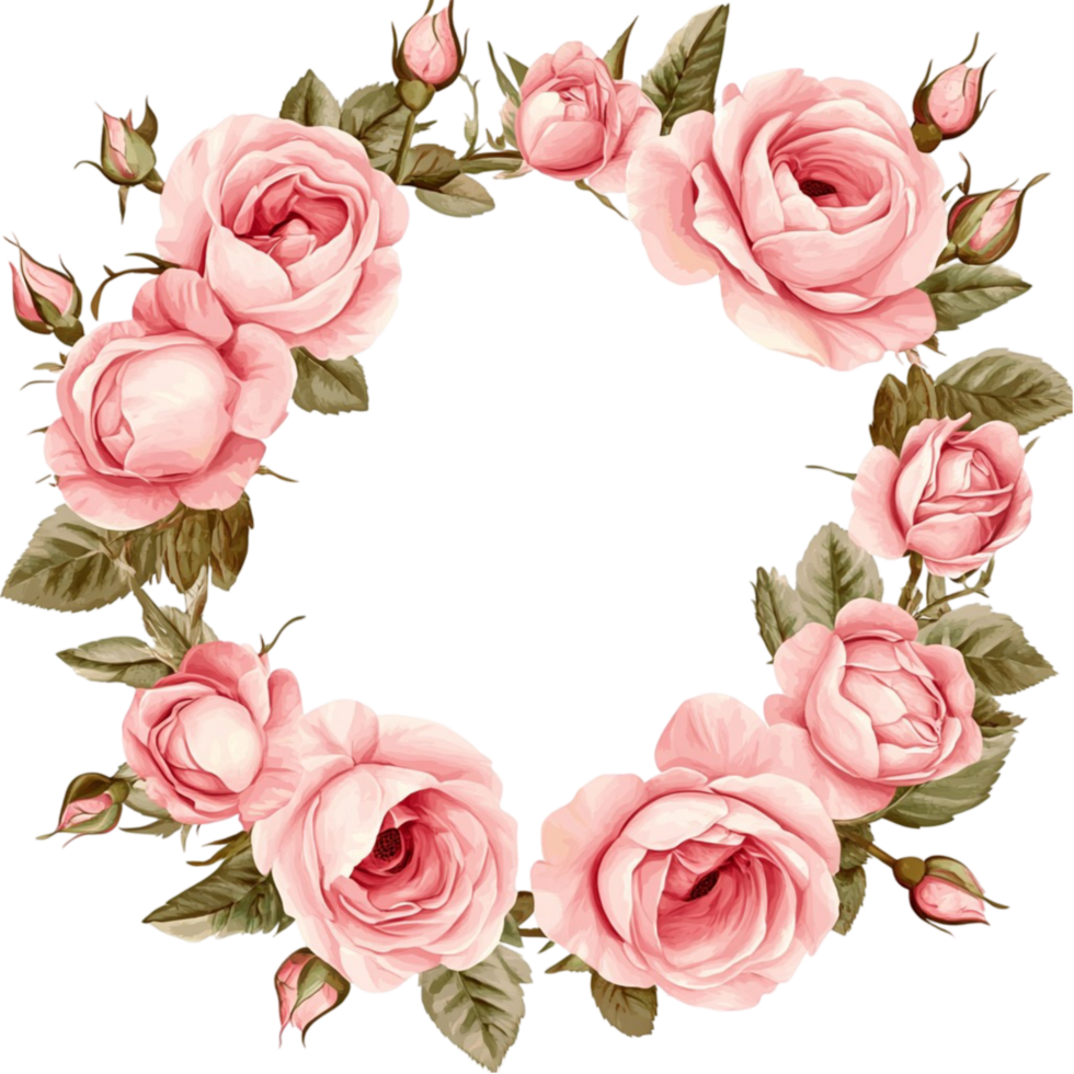 Floral wreath with pink roses on romantic decorative circle png