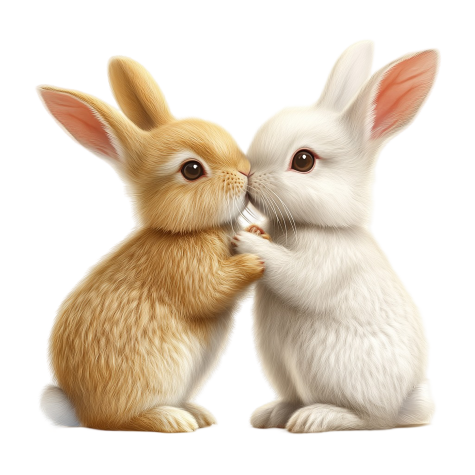 Two cute rabbits hugging on adorable animal couple png