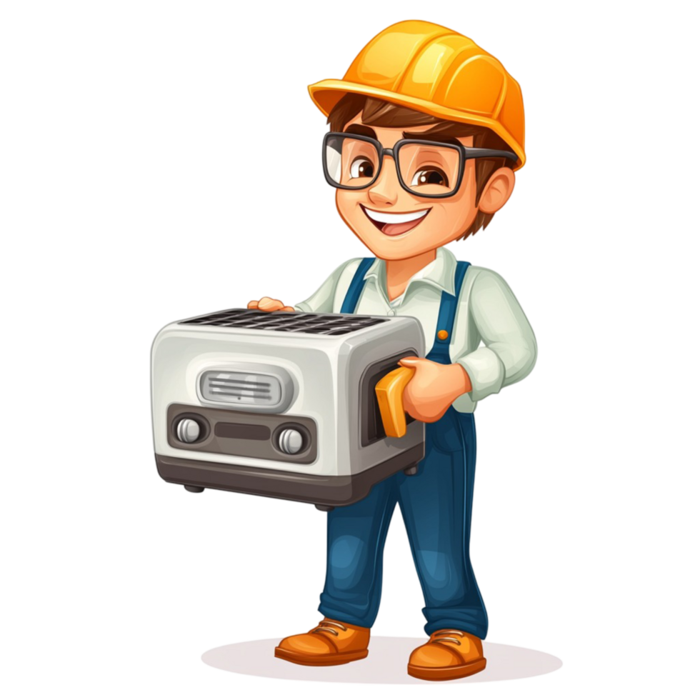 construction worker holding toaster on handyman service concept png
