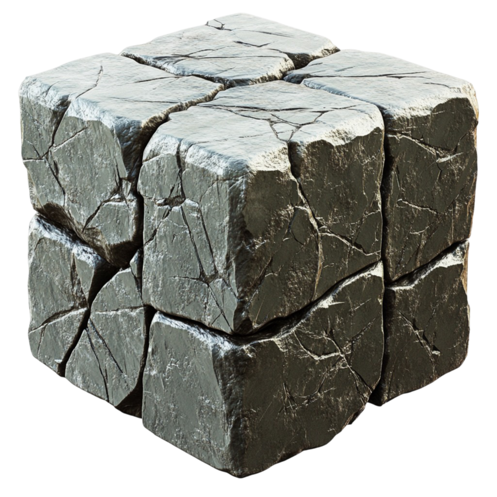 Stone cube with cracks on textured block png