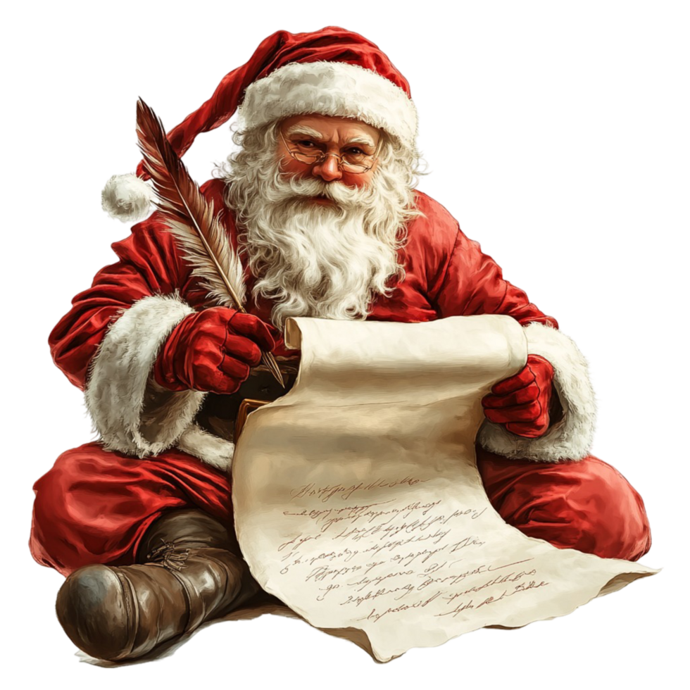 Santa Claus holding gift list on Christmas holiday character png