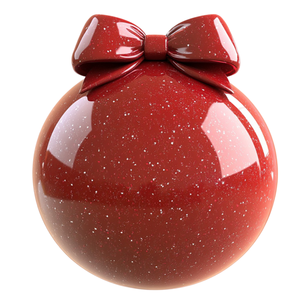 Shiny red Christmas ball with red ribbon bow on holiday ornament decoration png