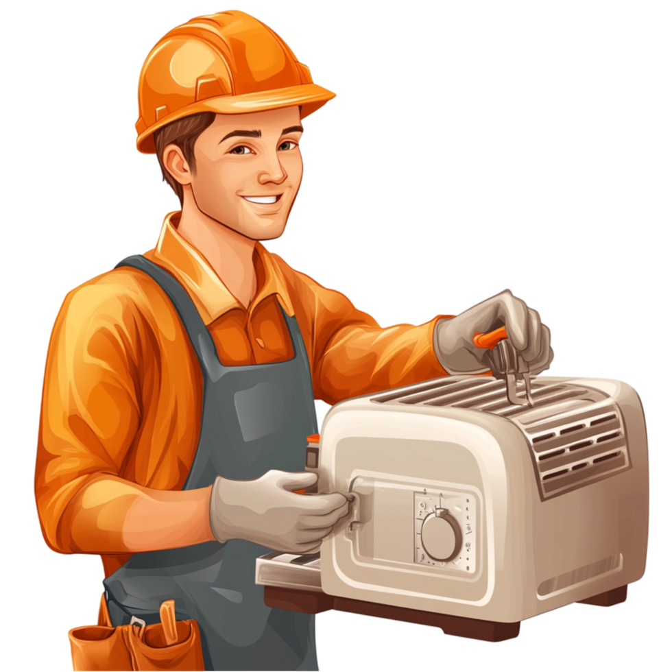 Construction worker operating sewing machine on industrial labor concept png