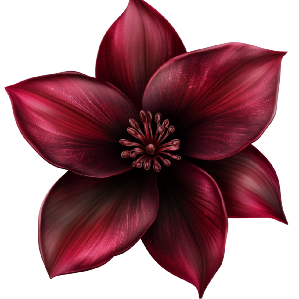 Deep red magnolia flower with five petals on botanical nature element png