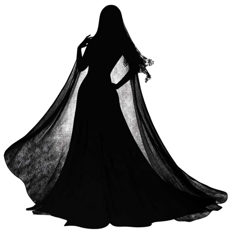 Silhouette of a woman twirling in a black gown png