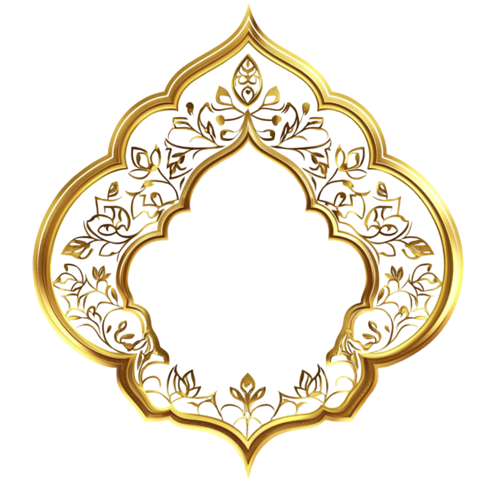 Golden decorative frame with floral pattern png