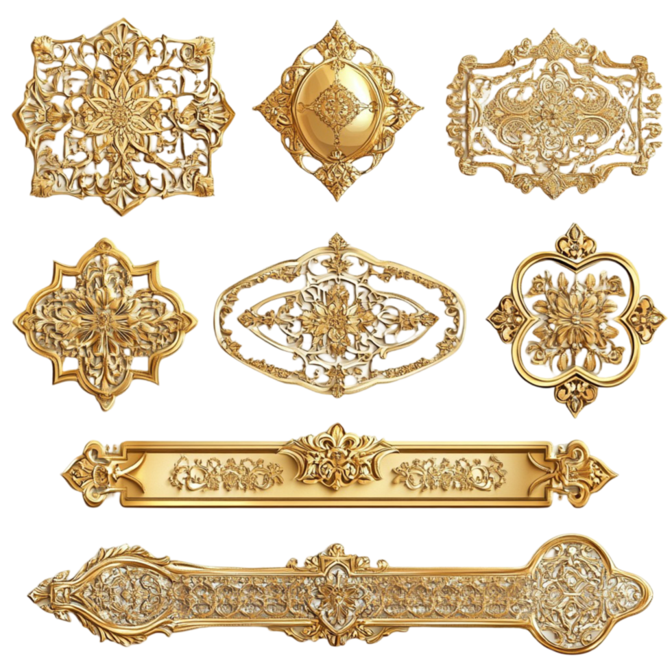 Golden baroque style ornamental elements png