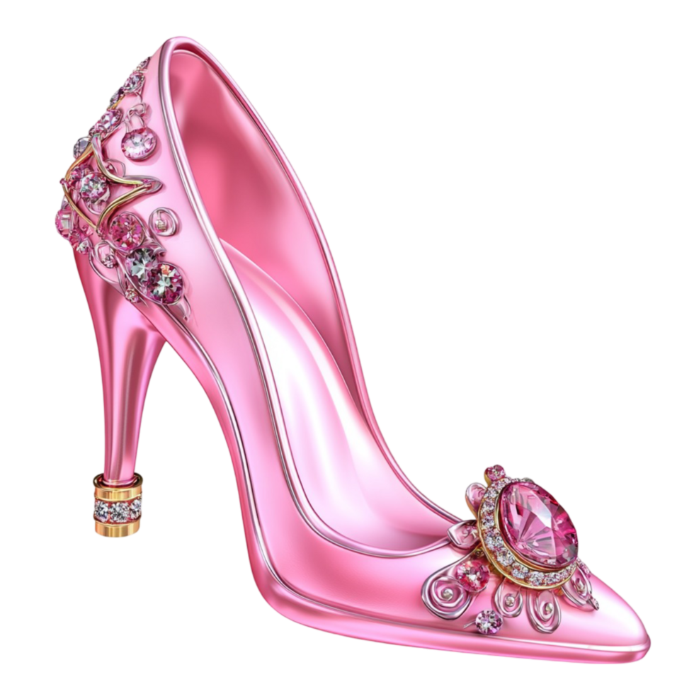 Pink high heel shoe with floral decoration png